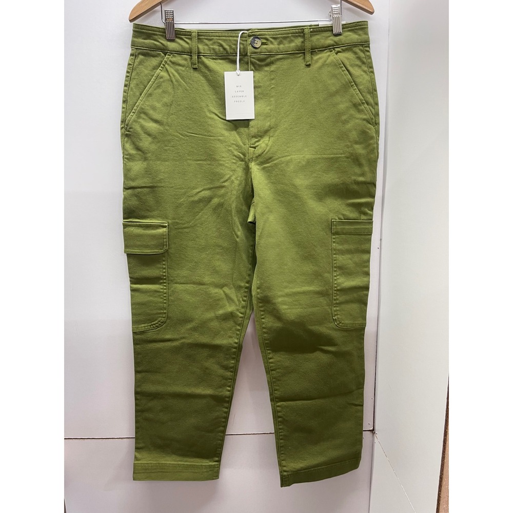 Free Assembly Womens Olive Green Cargo Pants Straight Leg High Rise Size 14 NWT